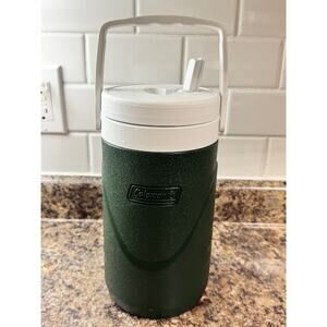 Vintage Coleman PolyLite Water Cooler Jug Green & White Camping Fishing-Half Gal